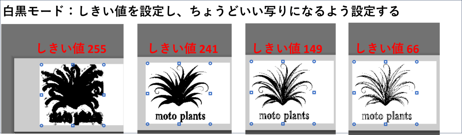 SPC10 白黒モードで減色したときの閾値の違い比較